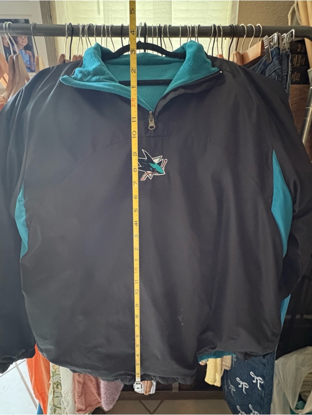 VTG San Jose Sharks Sweatshirt Nylon /Fleece Quarter Zip Reversible Men’s L - Picture 7 of 12